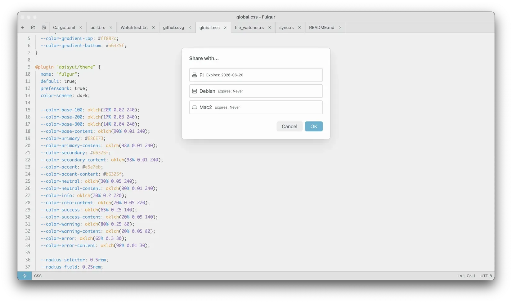 Fulgur - File sharing dialog