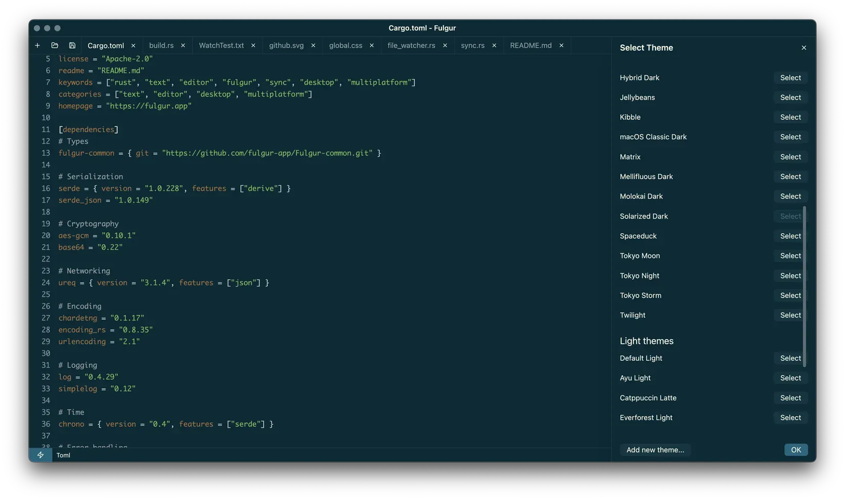 Fulgur - Theme selection