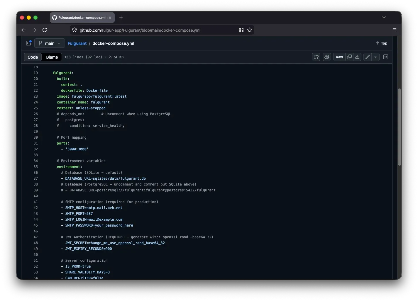 Screenshot: Docker setup