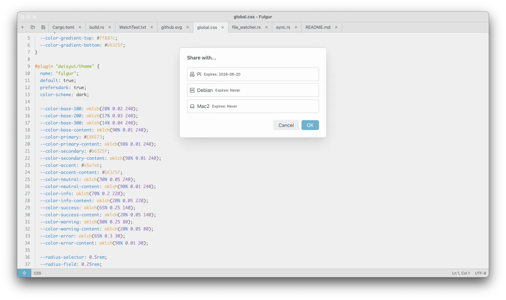 Fulgur - File sharing dialog